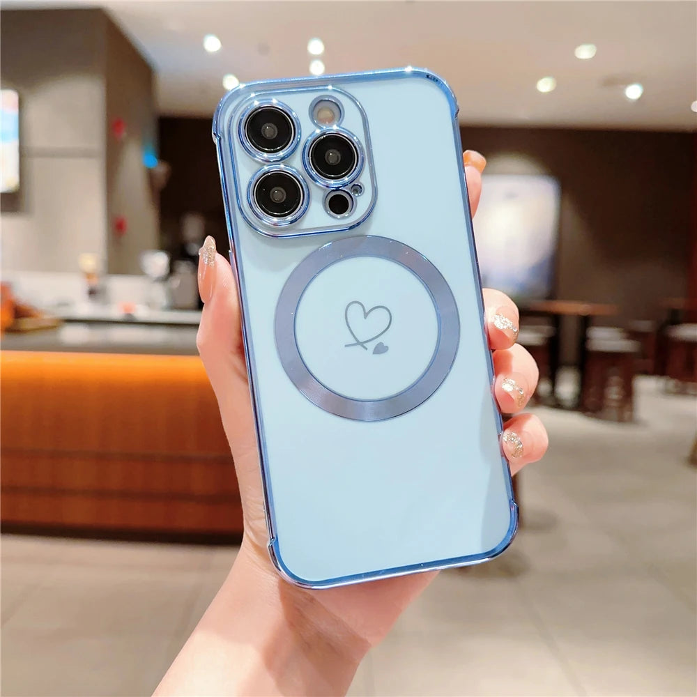 For iPhone 15 Pro Max Luxury Magsafe Magnetic Cute Plating Frame Phone Case For iPhone 11 12 13 14 15 16 Plus 17 Air Back Cover - Sun Studio