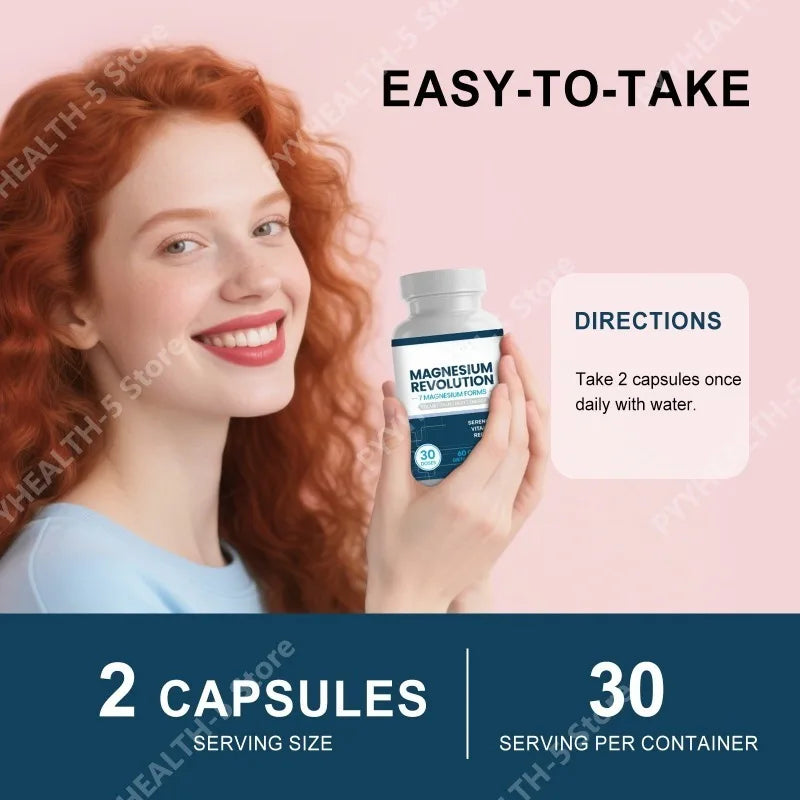 Magnesium Supplement Capsules for Support Enhance Vitality, Provide Energy Dietary Supplementation 60 Capsules - Sun Studio