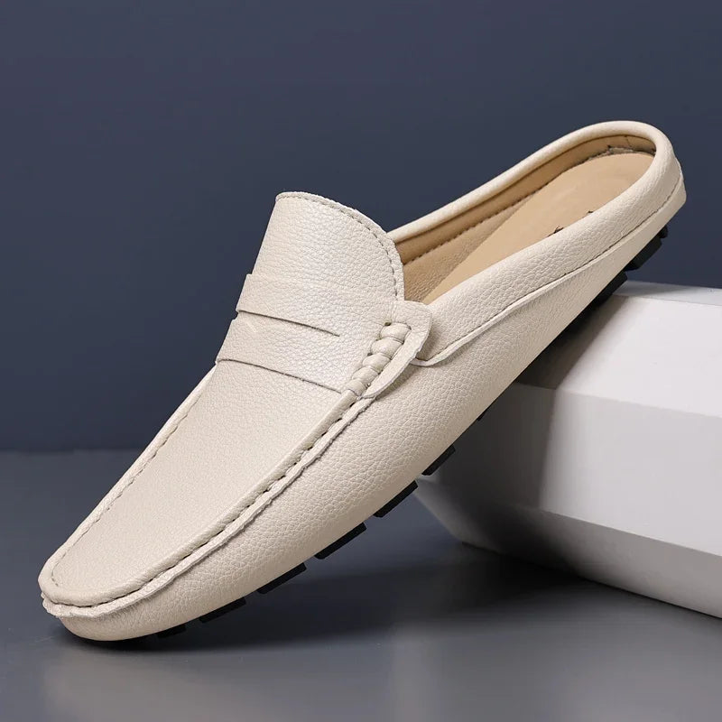 YRZL Loafers Summer Slip on Half Shoes for Men PU Leather Slippers Casual Breathable Comfy Loafers Moccasins Casual Shoes Men - Sun Studio