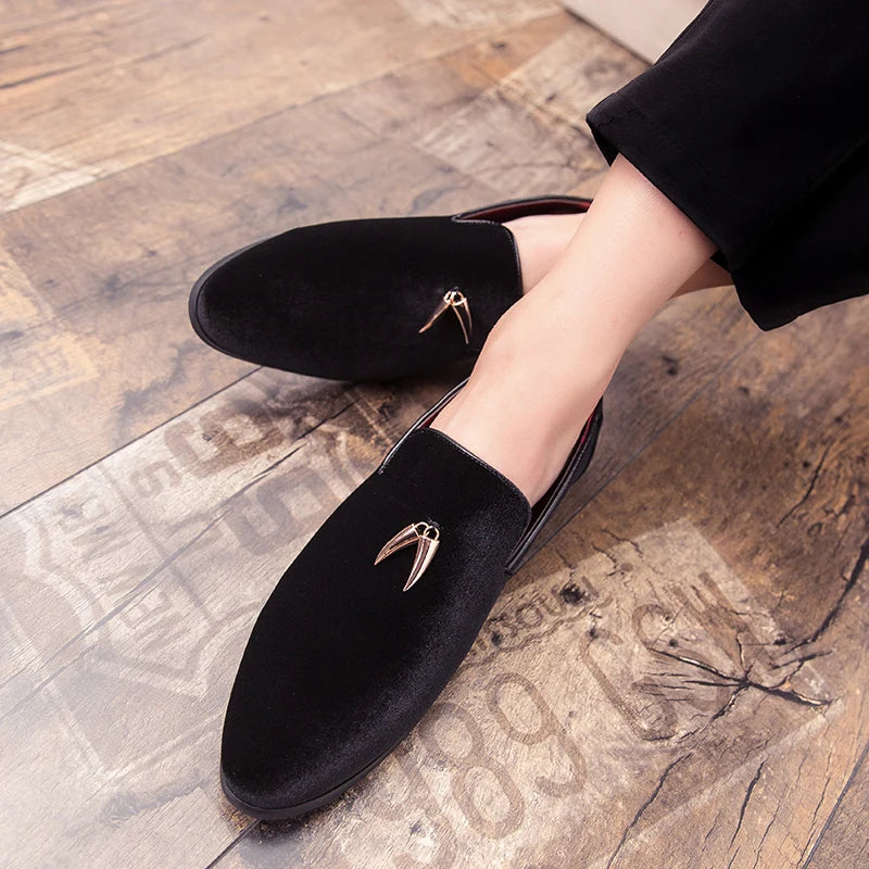 Fashion Party and Wedding Handmade Men Loafers Men Velvet Shoes Leaves and Gold Buckle Men Dress Shoe Men's Flats Zapatos Hombre - Sun Studio