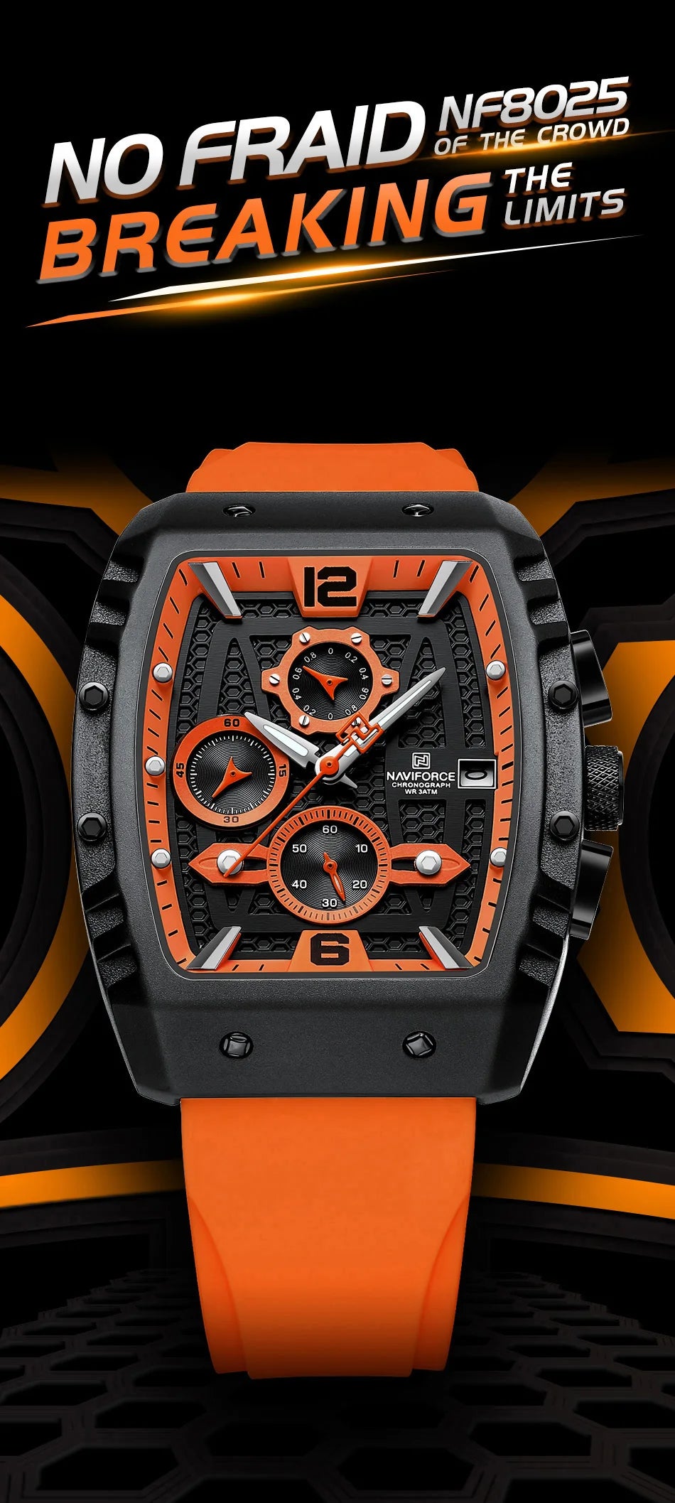 NAVIFORCE Creative Barrel-Shaped Dial Men Watches Fumed Silica Strap Waterproof Quartz Chronograph Date Display Male Wrist Watch - Sun Studio