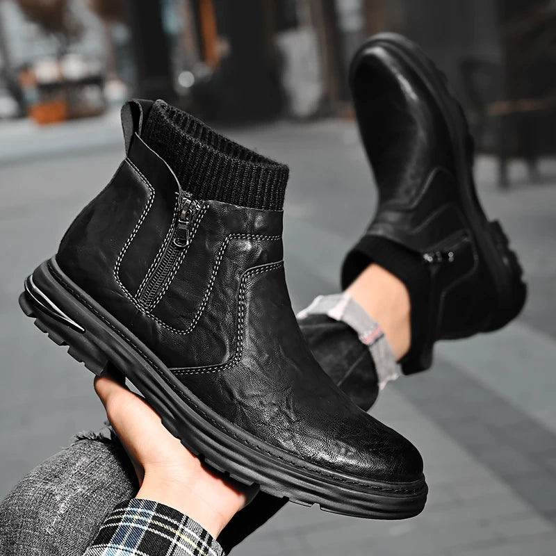 British Style Men's Interview Formal Boots High-end Business Short Boots Men's Winter Ankle Boots Trend High Top Shoes - Sun Studio