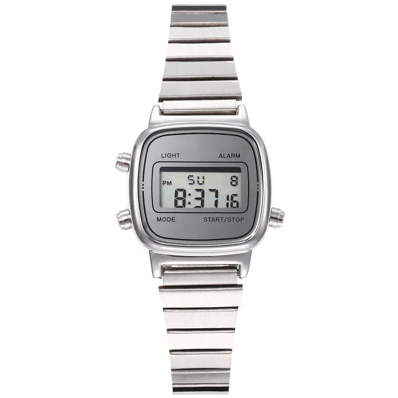 Women Casual LED Electronic Watch Man Retro Stainless Steel Watches for Women Unisex LED Digital Watch Multifunction Wristwatch - Sun Studio