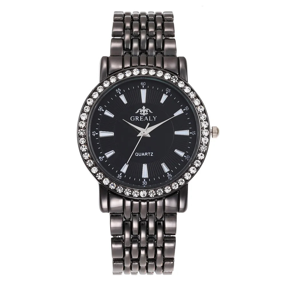 New Casual Watches Women Luxury Fashion Lovers Watch Rhinestone Stainless steel Quartz Watch Men Women Gift Business Wristwatch - Sun Studio
