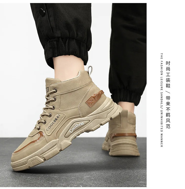 2026 new Men's High Top Boots Trendy Black Motorcycle Boots Outdoor Warm Platform Boots Men Lace-up Leather Boot Bota Masculina - Sun Studio