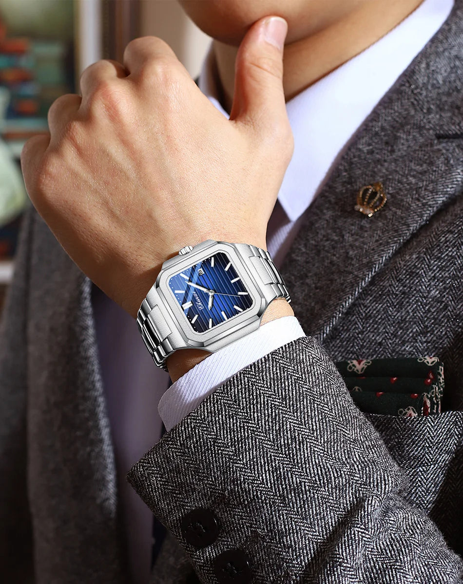 2025 New Man Watches Luxury Fashion Square Men's Quartz Watch Calendar Luminous Waterproof Stainless Steel High Quality Clock - Sun Studio