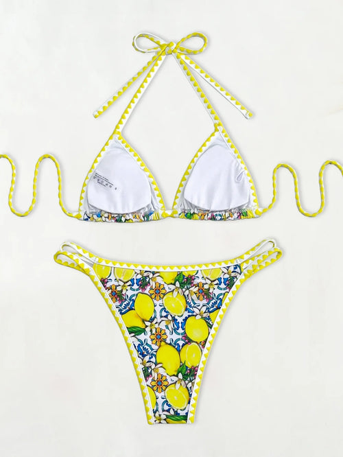 2024 Women's Fruit Lemon Printed Bikini Set Swimming Two Piece Sexy Swimsuit Beach Wear Bohemian Bikini - Sun Studio