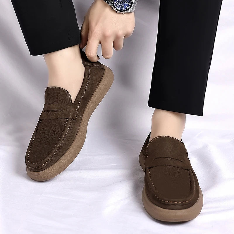 Fashion Genuine Leather Mens Shoes Business Casual Luxury Brand Soft Comfort Loafers Shoes High Quality Slip on Male Boat Shoes - Sun Studio