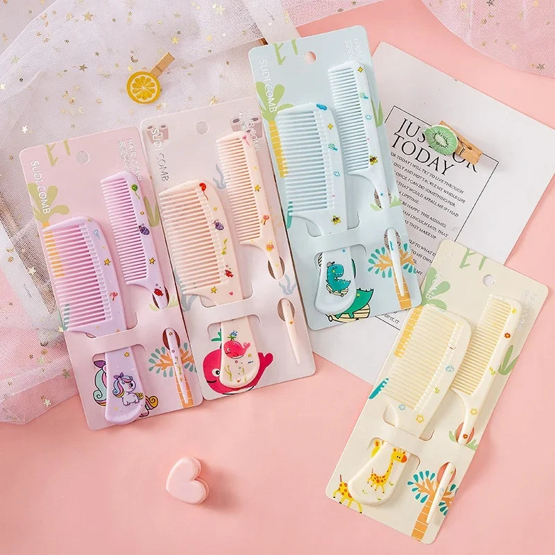 2pcs Kids Hair Combs Set Cartoon Animals Children Hairdressing Comb with Pointed Tail Girls Portable Anti-Static Plastic Comb - Sun Studio