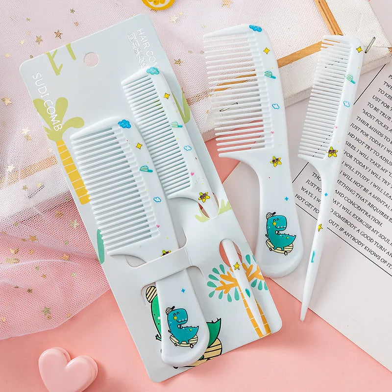 2pcs Kids Hair Combs Set Girls Portable Anti-Static Plastic Comb Cartoon Animals Children Hairdressing Comb with Pointed Tail - Sun Studio
