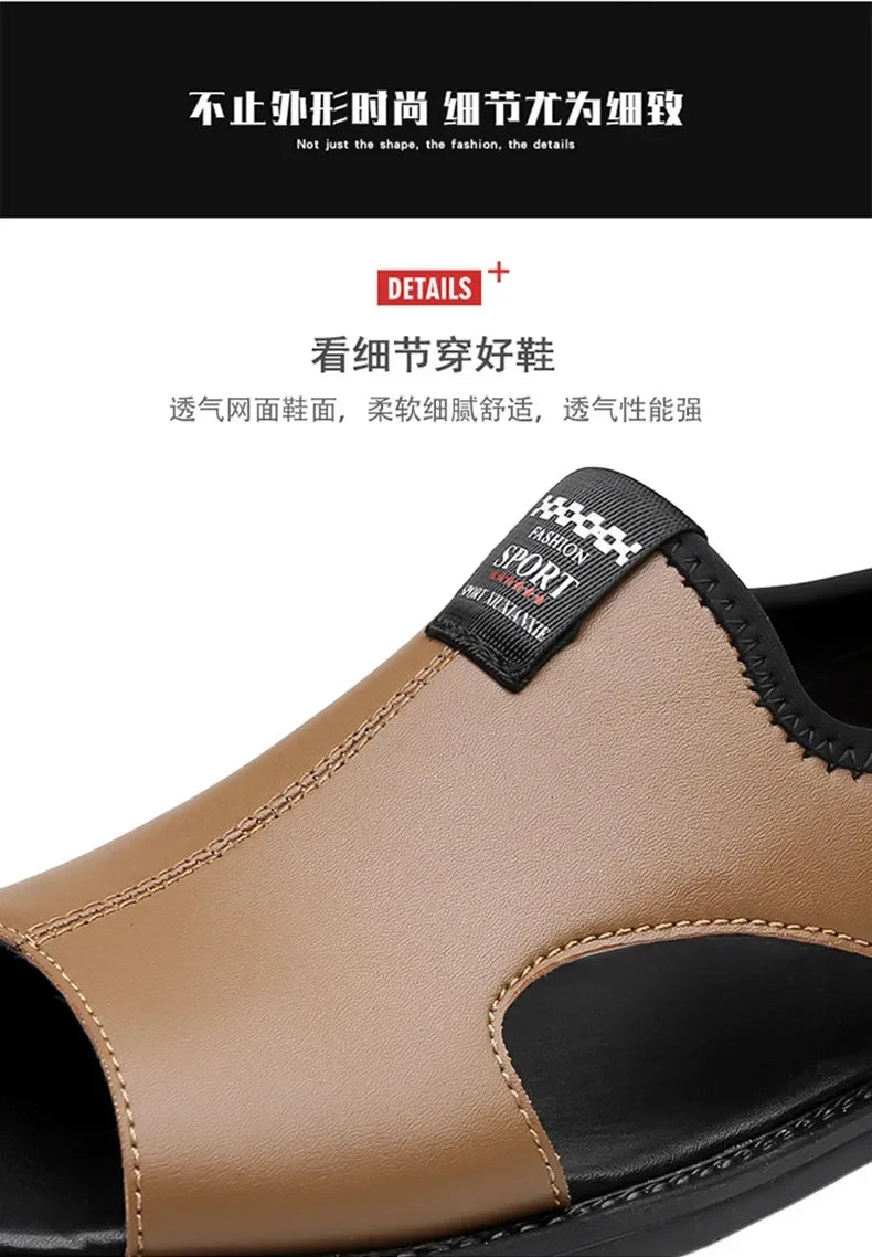 Sandals for Men Brand Casual Shoes Outdoor Fashion Men's Slippers Comfortable Beach Shoes High Quality Leather Man Flat 2025 - Sun Studio