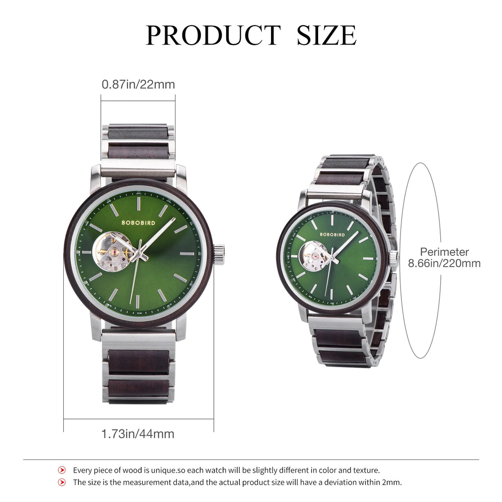 BOBO BIRD New Mechanical Watches for Men Luxury Wood and Stainless Steel Skeleton Customized Automatic Watch relojes mecánicos - Sun Studio