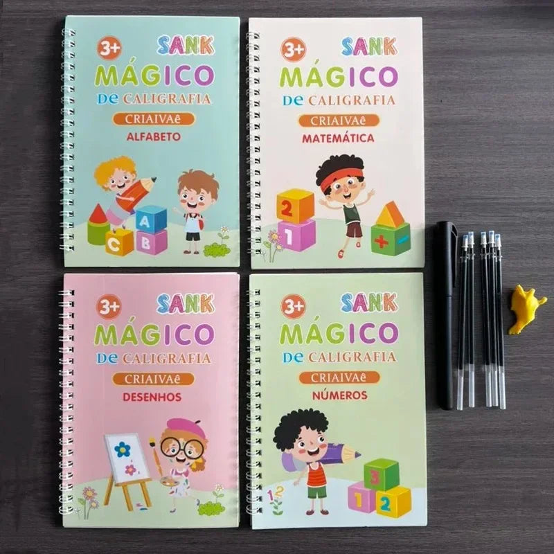 Magic Writing Book in Portuguese Calligraphy Notebook Montessori Kids Reusable Educational Calligraphic Letter Practice Toy - Sun Studio