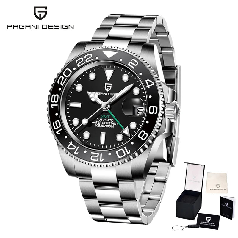 PAGANI DESIGN PD-1662 Luxury GMT Men Mechanical Wristwatch Sapphire Glass Stainless Steel 100M Waterproof Automatic Watches - Sun Studio