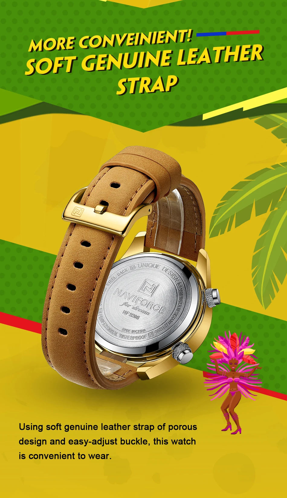 NAVIFORCE Luxury Original Watches For Men Casual Sport Chronograph Alarm Quartz WristWatch Leather Waterproof Digital Clock 9163 - Sun Studio