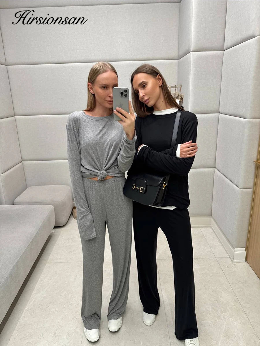 Hirsionsan Modal Soft Loose Sets Women 2026 Casual Two Pieces Long Sleeve T Shirts and High Waist Dresses Outfits Tracksuit - Sun Studio