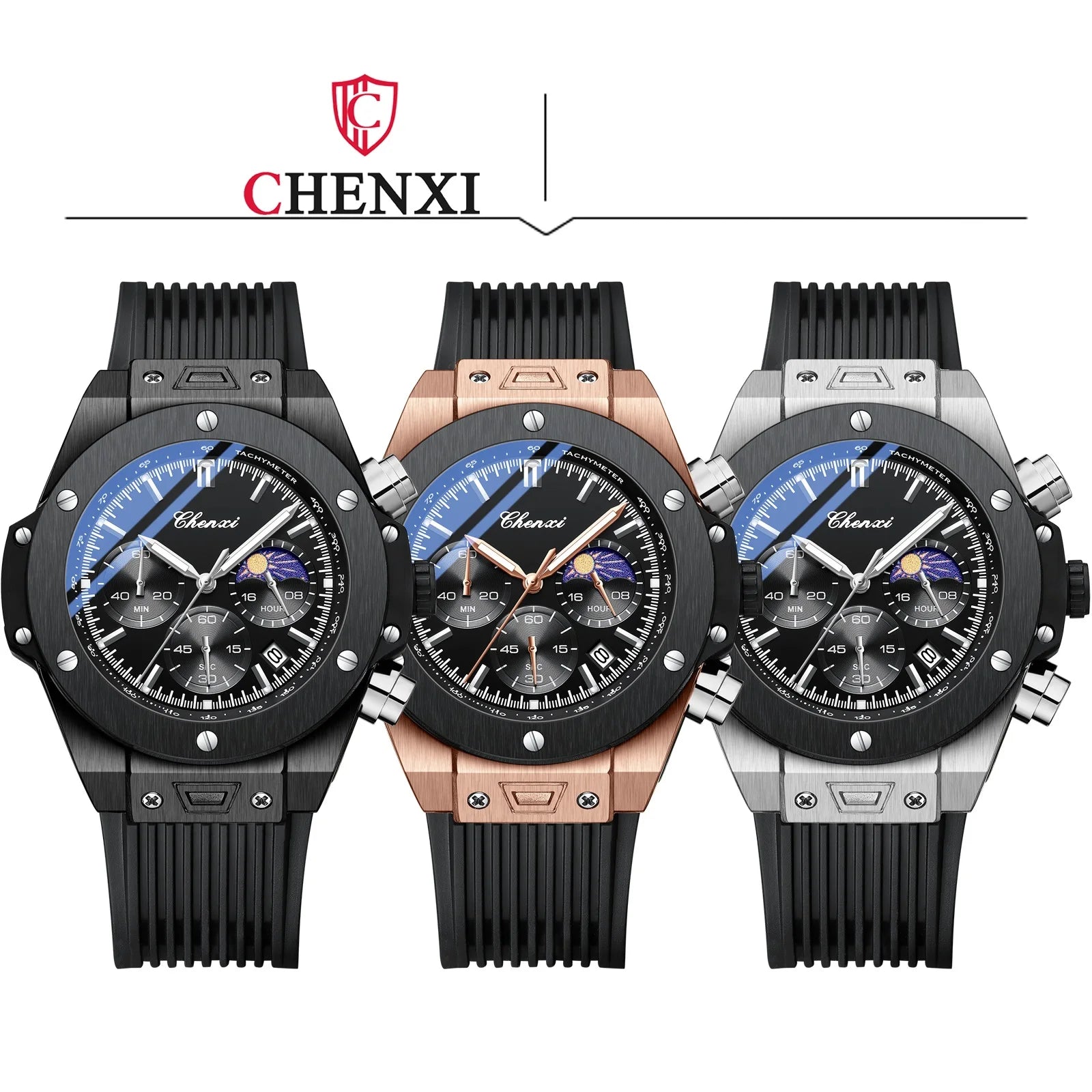 CHENXI Top Brand Luxury Watches for Mens Creative Fashion Luminous Dial with Chronograph Clock Male Casual Wristwatches - Sun Studio