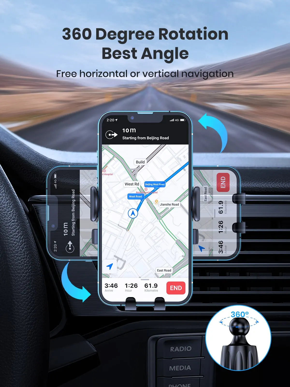 Universal Car Phone Holder 360° Rotatable Stand For Cell Phone Gravity Auto Phone Holder In Car Air Vent Clip Mount GPS Support - Sun Studio