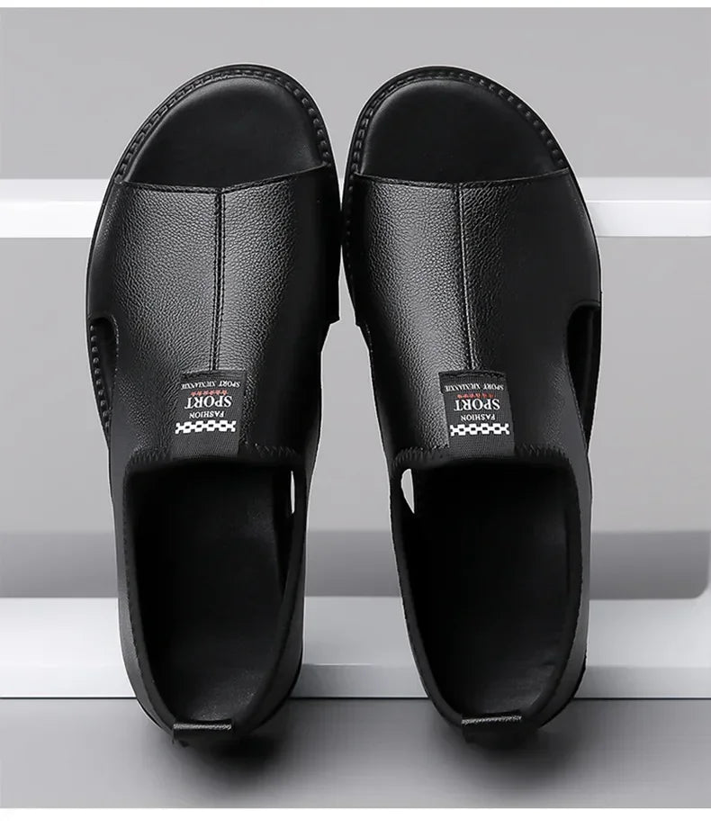 Sandals for Men Brand Casual Shoes Outdoor Fashion Men's Slippers Comfortable Beach Shoes High Quality Leather Man Flat 2025 - Sun Studio