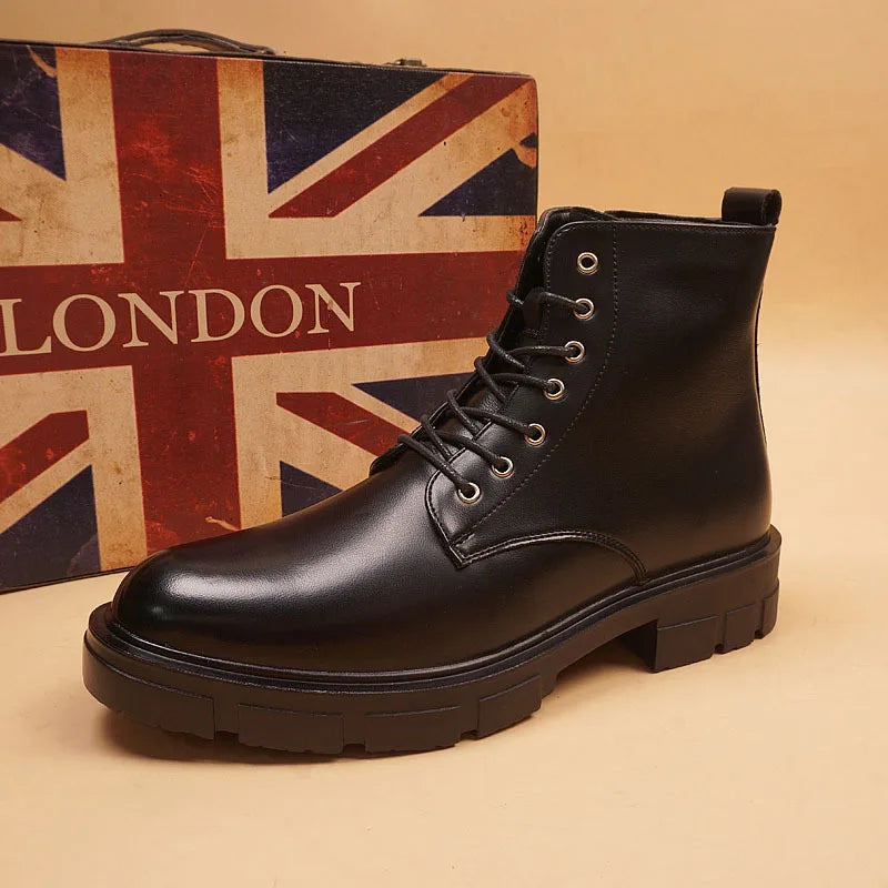 men's casual autumn winter boots lace-up original leather shoes tooling work boot outdoors cowboy platform ankle botas masculina - Sun Studio