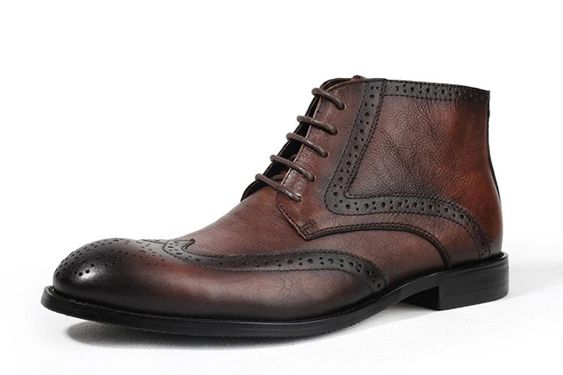 British Brock Carved Leather Boots Retro Business Formal Leather Shoes Fashion Men's Boots Cowhide Men's Short Boots - Sun Studio