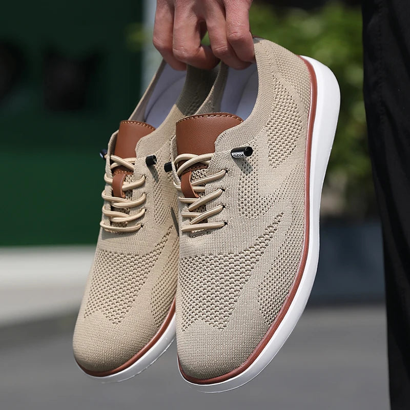 Men's Fashionable Knitted Lace Up Shoes Breathable Mesh Stable and Soft Sole Trendy Luxurious Running Flat Shoes Tenis Masculino - Sun Studio