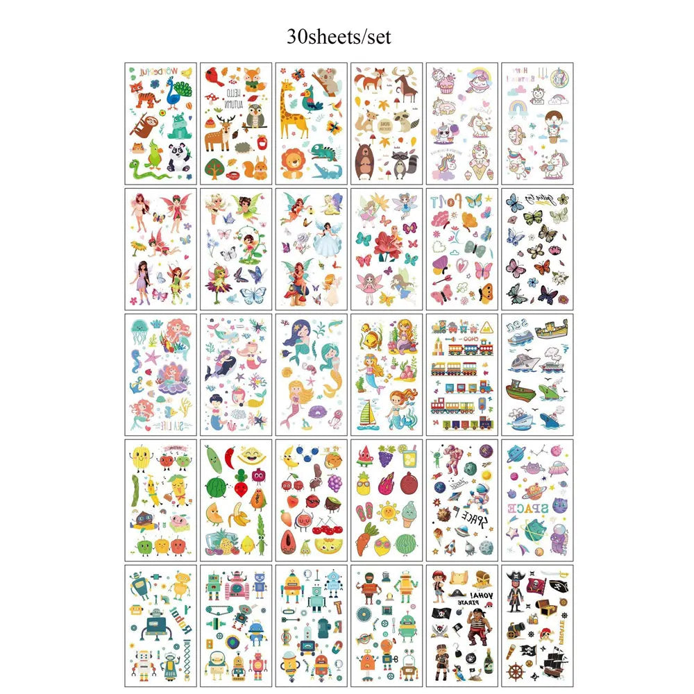 30 Sheets Cute Cartoon Temporary Tattoos for Hands Waterproof Tattoo Stickers Rainbow Fruit Moon Fake Finger Tattoo - Sun Studio
