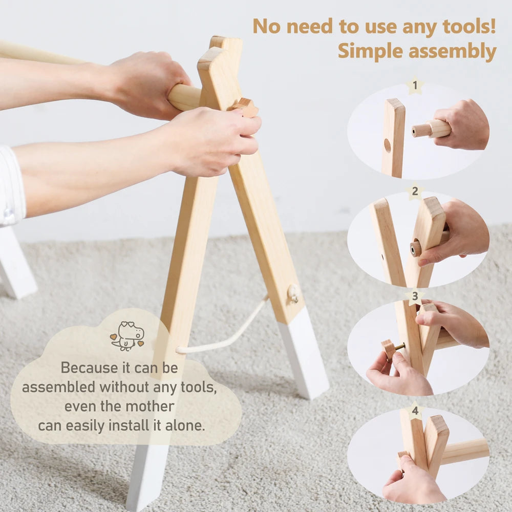 Foldable Baby Play Gym,0 Months Wooden Infant Activity Gym Hanging Toys Tool-Free Assembly Gym,Great for Newborn Development - Sun Studio