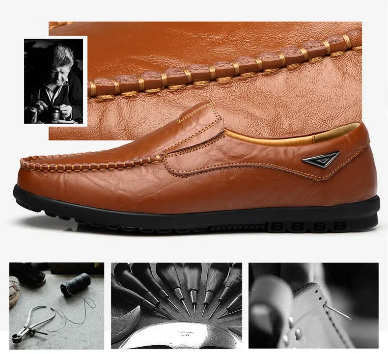 Leather Men Casual Shoes Breathable Soft Mens Loafers Italian Brand Moccasins Slip on Black Driving Shoes Plus Size 37-47 - Sun Studio