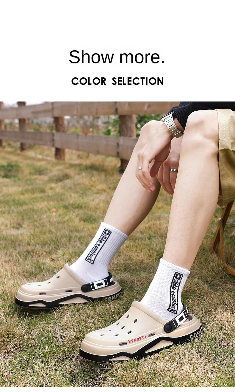 Summer new trend hole shoes outside wear cartoon fashion home home couples non-slip hole sandals beach Baotou slippers men's - Sun Studio