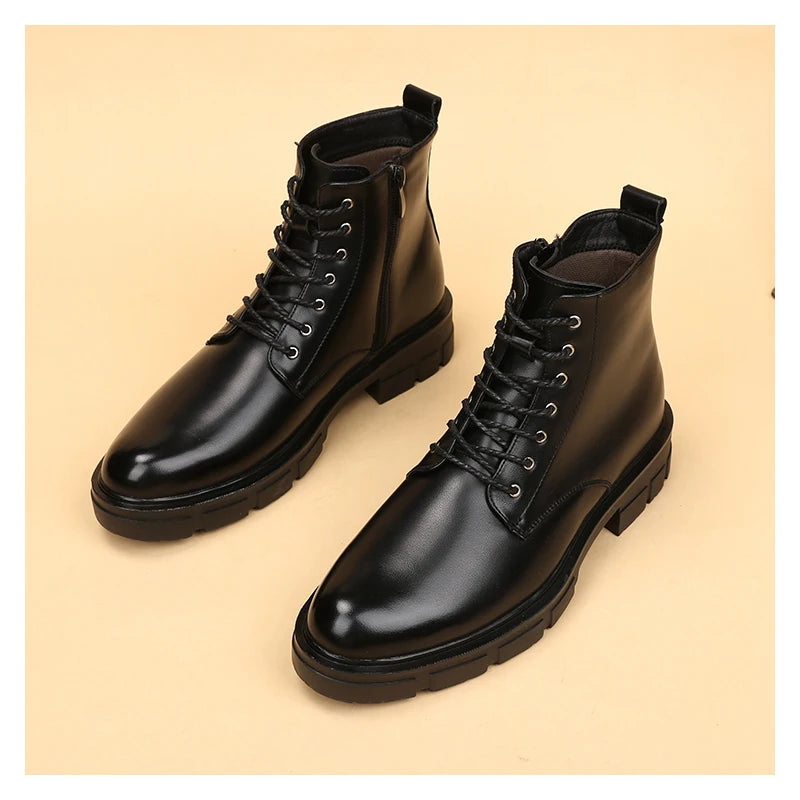men's casual autumn winter boots lace-up original leather shoes tooling work boot outdoors cowboy platform ankle botas masculina - Sun Studio