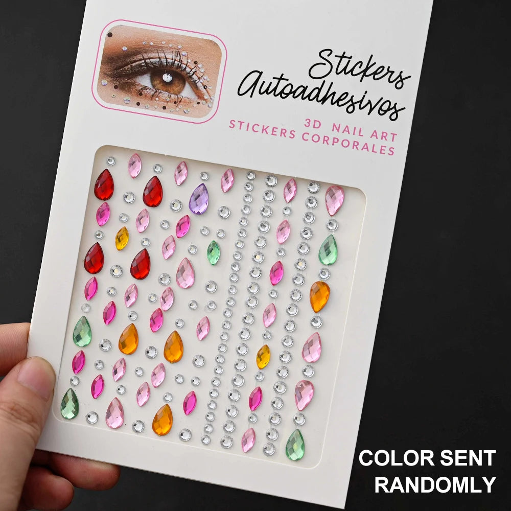 1Pcs Face Diamond Gem Sticker 5D Colorful Rhinestone Tattoo Stickers Fo Festival Nail Body Makeup Bling Jewelry DIY Face Sticker