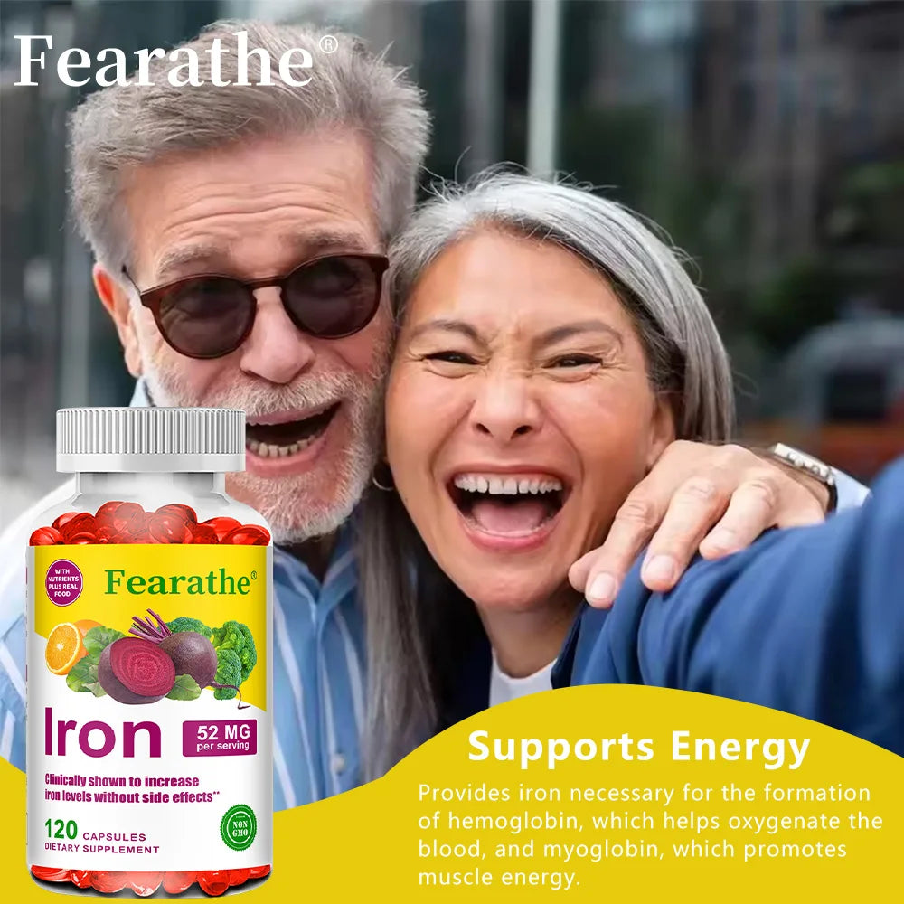Iron and Vitamin C Supplement - Boosts Energy, Focus, and Immune Function, Supporting Red Blood Cells, Improve Immunity, Non-GMO - Sun Studio