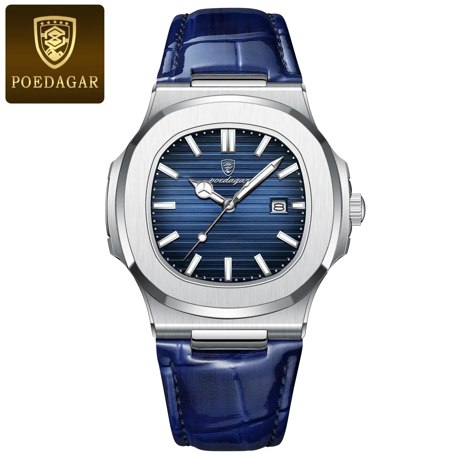 POEDAGAR Original Fashion Men's Wristwatch Date Waterproof Luminous Leather Watches For Men High Quality Square Quartz Man Watch - Sun Studio