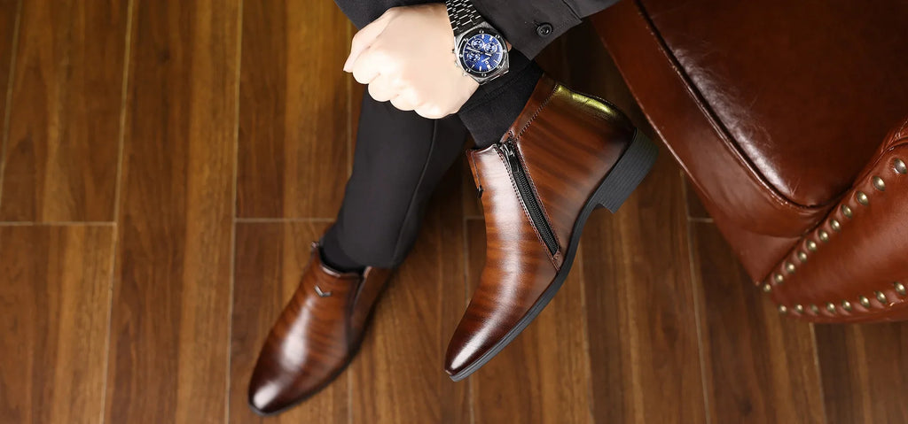 Retro Men Ankle Boots Luxury High-top Men Leather Shoes High Quality Non-Slip Motorcycle Boots Fashion Zipper Men Boots Big Size - Sun Studio