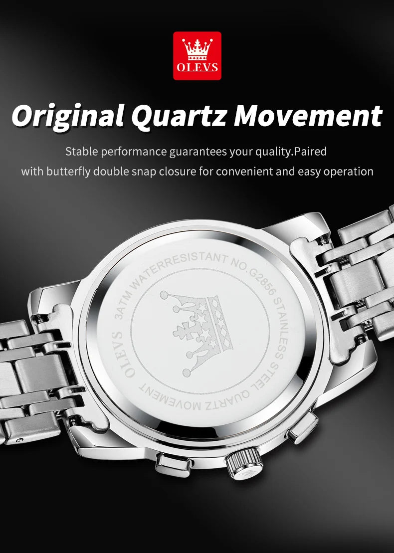 OLEVS Men's Watches Classic Multifunctional Flywheel Design Stainless steel Waterproof Moon Phase Men's Wristwatches 2024 Trend - Sun Studio