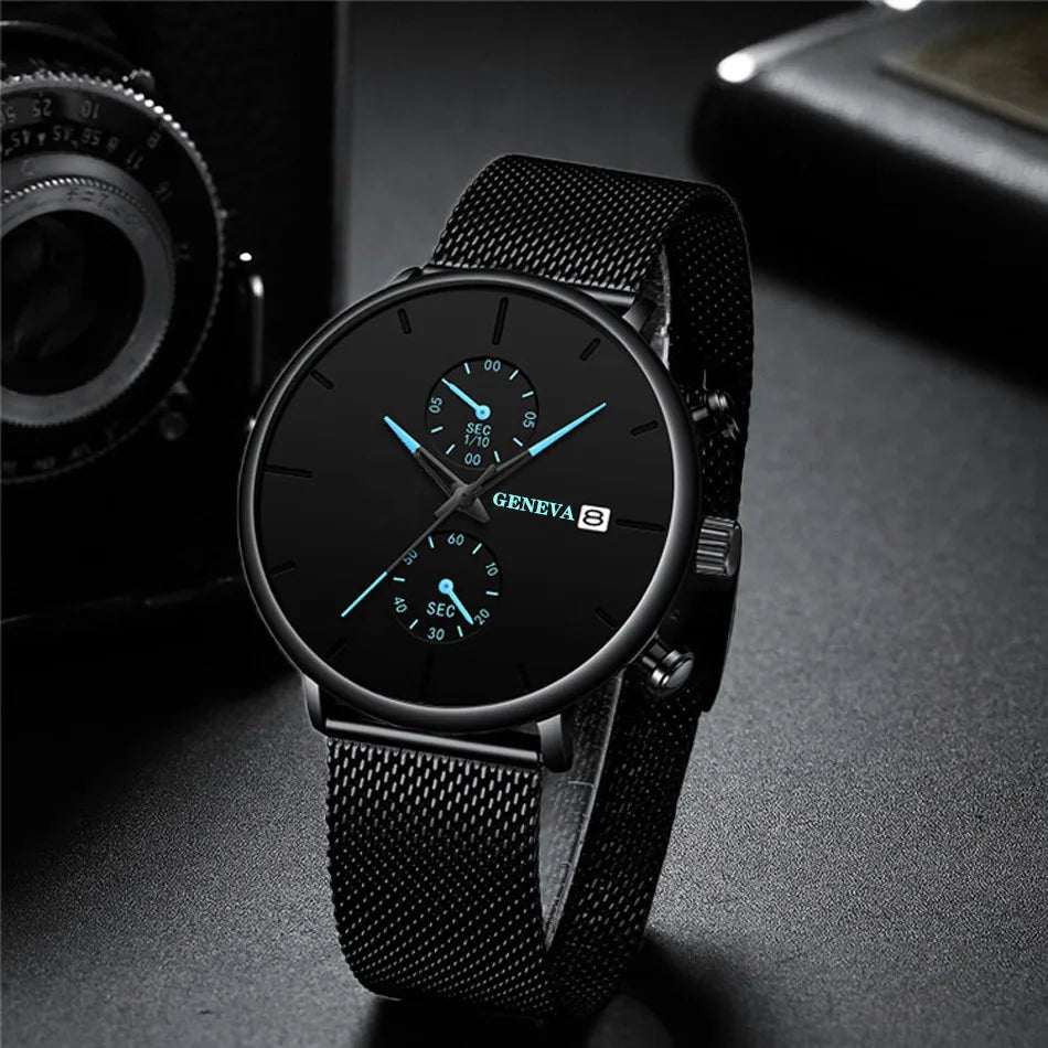 Men Watches Luxury Brand Date Calendar Watches Men Stainless Steel Mesh Watch For Mens Casual Quartz Watch Relogio Masculino Hot - Sun Studio
