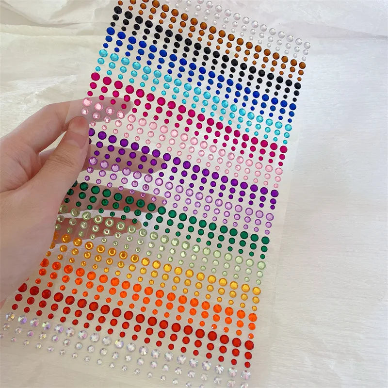 1sheet 900pcs Rainbow Face Glittle Gem Stickers Stick-On Facial Tattoo Eye Rhinestone Jewels 3/4/5mm Mix Wedding Party Make Up - Sun Studio