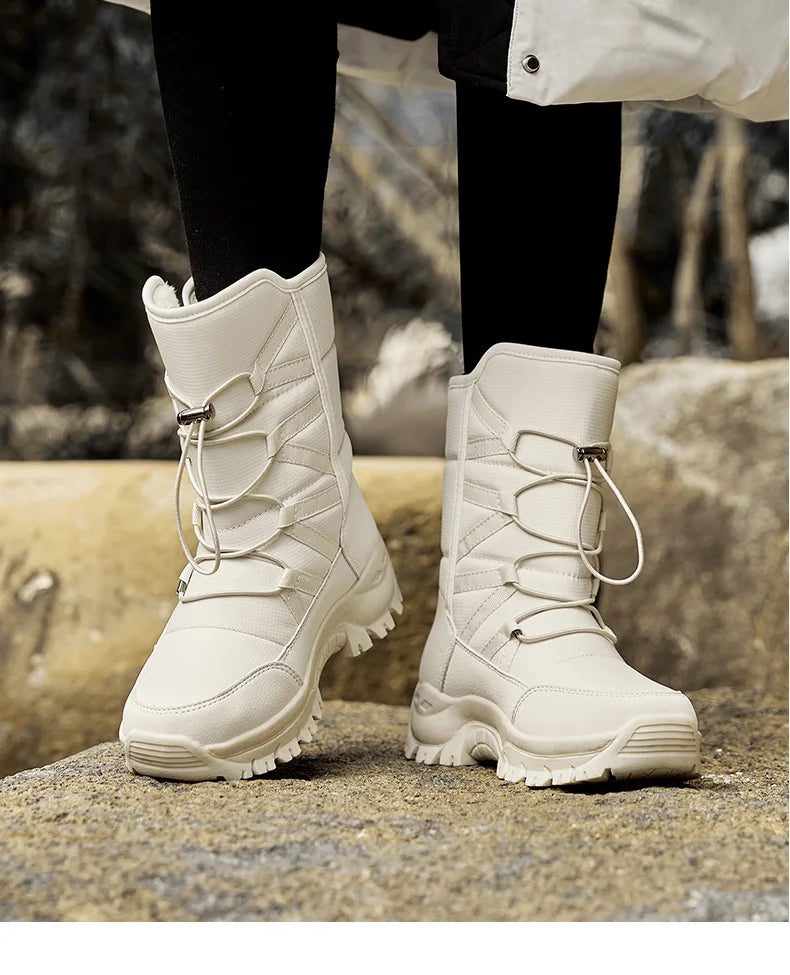 New Warm Plush Snow Boots Men Lace Up Casual High Top Men's Boots Waterproof Winter Boots Anti-Slip Ankle Boots Men's Work Boots