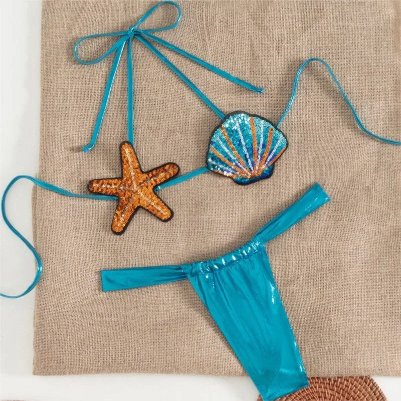 2025 New Sexy Low Waisted Bikini Set Swimsuit Starfish Swimwear Women Solid Strappy Beachwear Bathing Suits Brazilian Biquini - Sun Studio