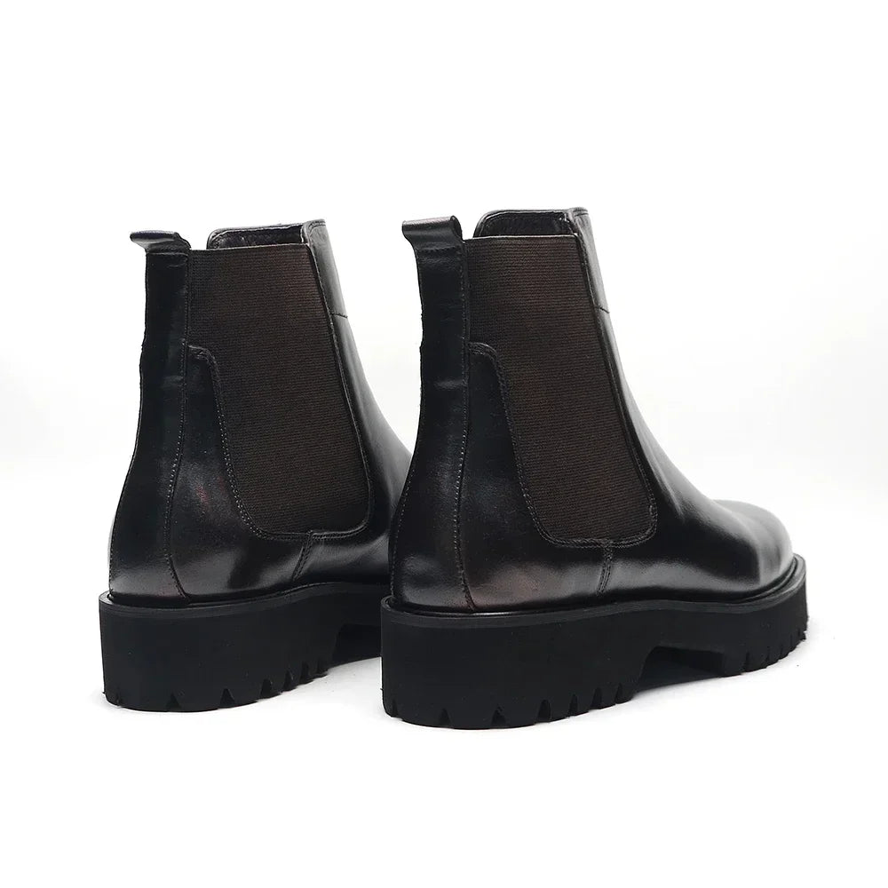 British Style High Top Men's Chelsea Boots Increase Height Classic Luxury Genuine Leather Elastic Band Men Autumn Winter Shoes - Sun Studio