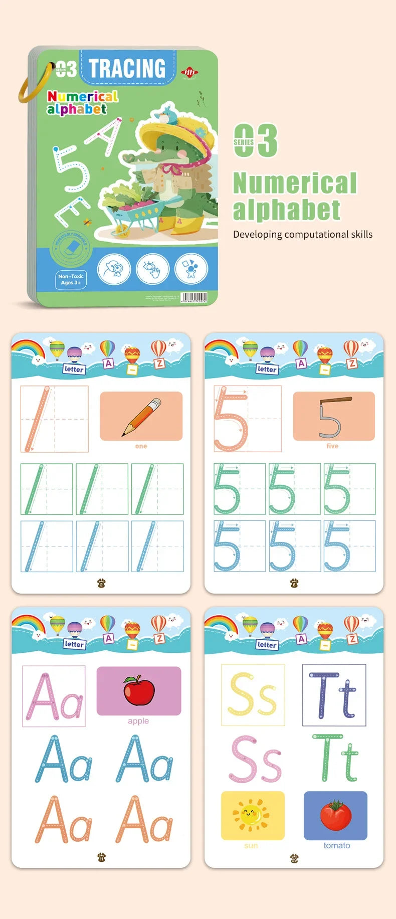 Reusable Pen Control Training Book for Children Magical Tracing Workbook Montessori Educational Calligraphy Practice Copybook - Sun Studio