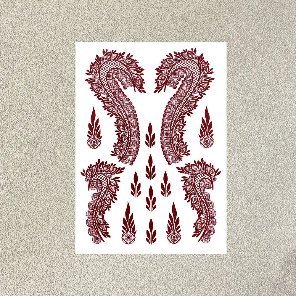Wasserdichtes Blumen Hand Tattoo für Frauen Maroon Henna Tattoo Aufkleber für Hand Finger Körperkunst Einweg Fake Tattoo Festival