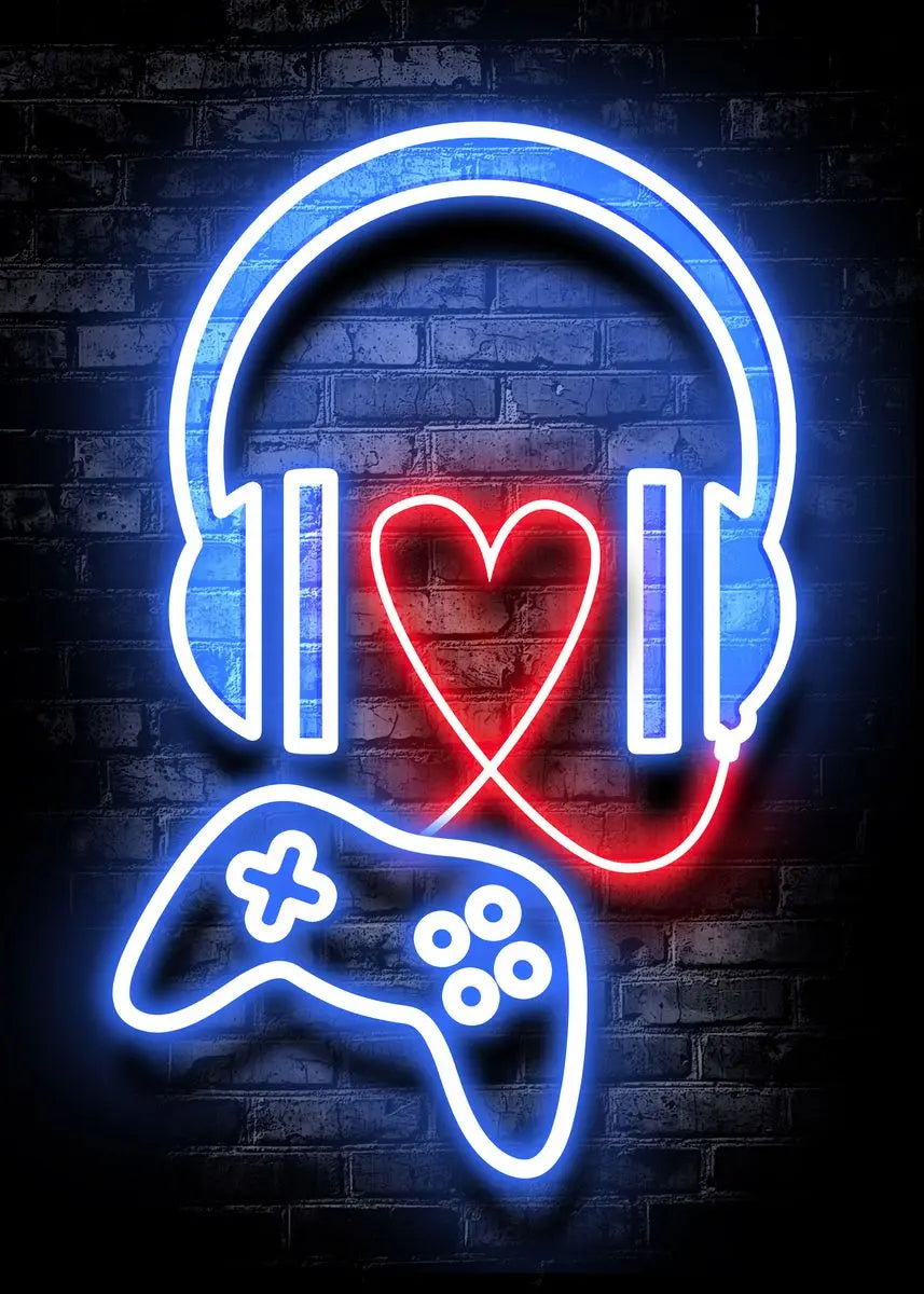 Gaming Gamer Quotes Neon Poster Vintage Gamepad Symbol Quote Canvas Painting Wall Art for Game Room Home Club Decor Mural - Sun Studio