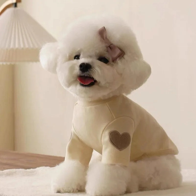 Love Embroidered Dog Sweatshirt Pet Warm Clothes Teddy Solid Color Bottom Shirt Bichon Soft Pullover Winter Dog Clothes - Sun Studio