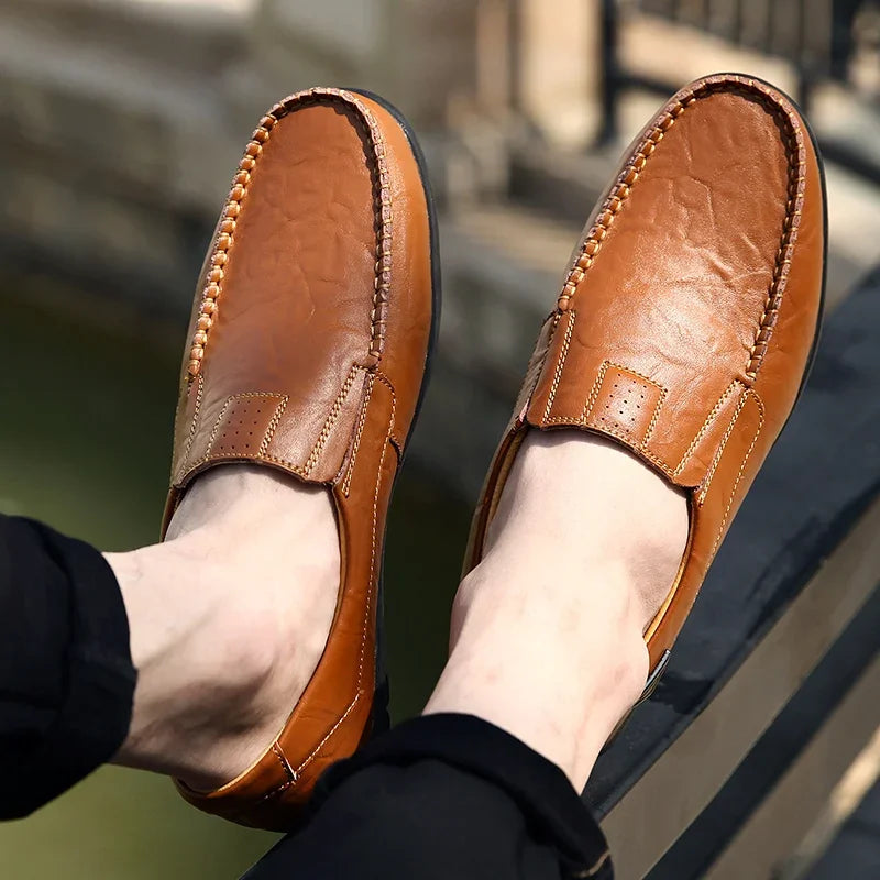 Leather Men Casual Shoes Breathable Soft Mens Loafers Italian Brand Moccasins Slip on Black Driving Shoes Plus Size 37-47 - Sun Studio