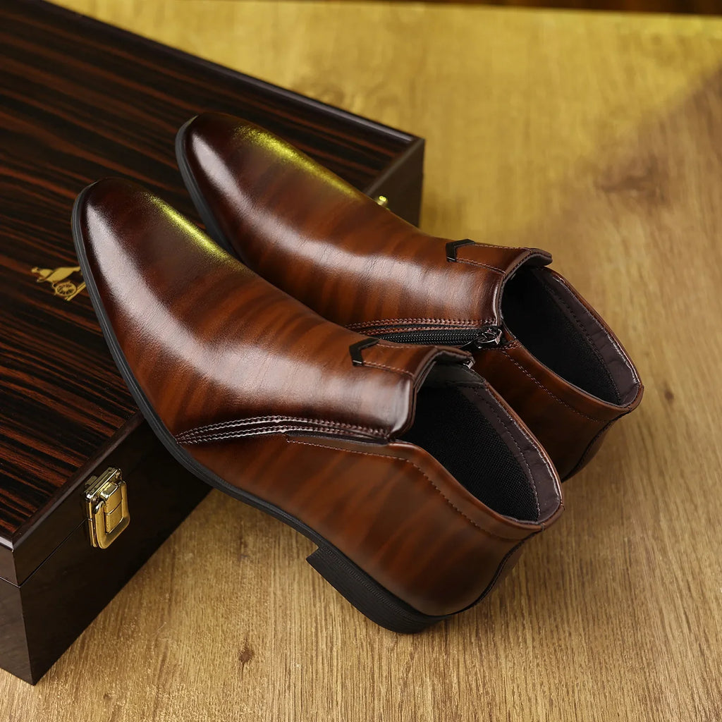 Retro Men Ankle Boots Luxury High-top Men Leather Shoes High Quality Non-Slip Motorcycle Boots Fashion Zipper Men Boots Big Size - Sun Studio