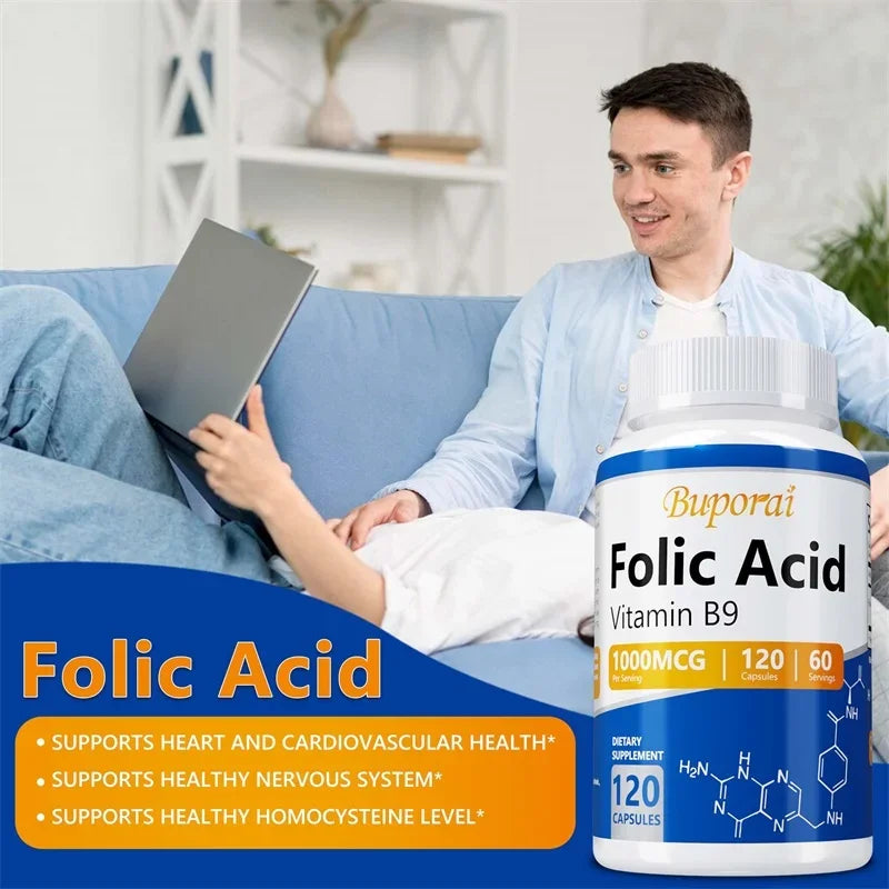 Folic Acid Supplement - Heart Health, Nervous System Health, Prenatal Support - Sun Studio