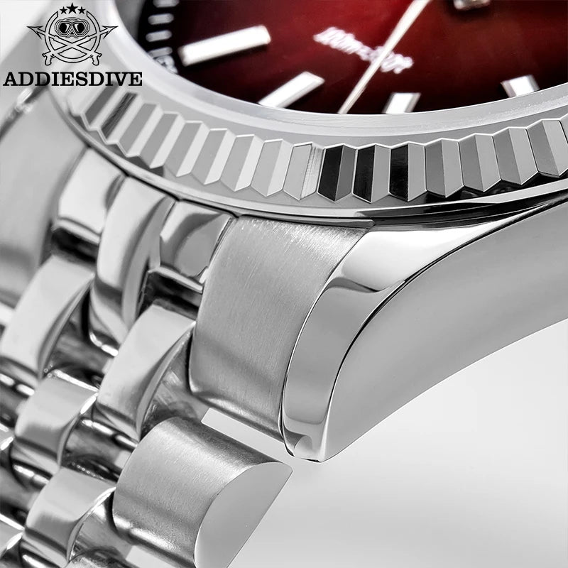 ADDIESDIVE AD2073 Men's Business Watch Sapphire Glass Stainless Steel Quartz Wristwatches Gradient Red Dial Watches Reloj Hombre - Sun Studio