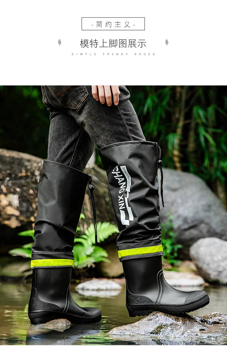 Men's Rain Boots Fashion High-Top Rain Boots for Outer Wear Long-Tube Waterproof and Non-Slip Couple Style Outdoor Fishing Boots - Sun Studio